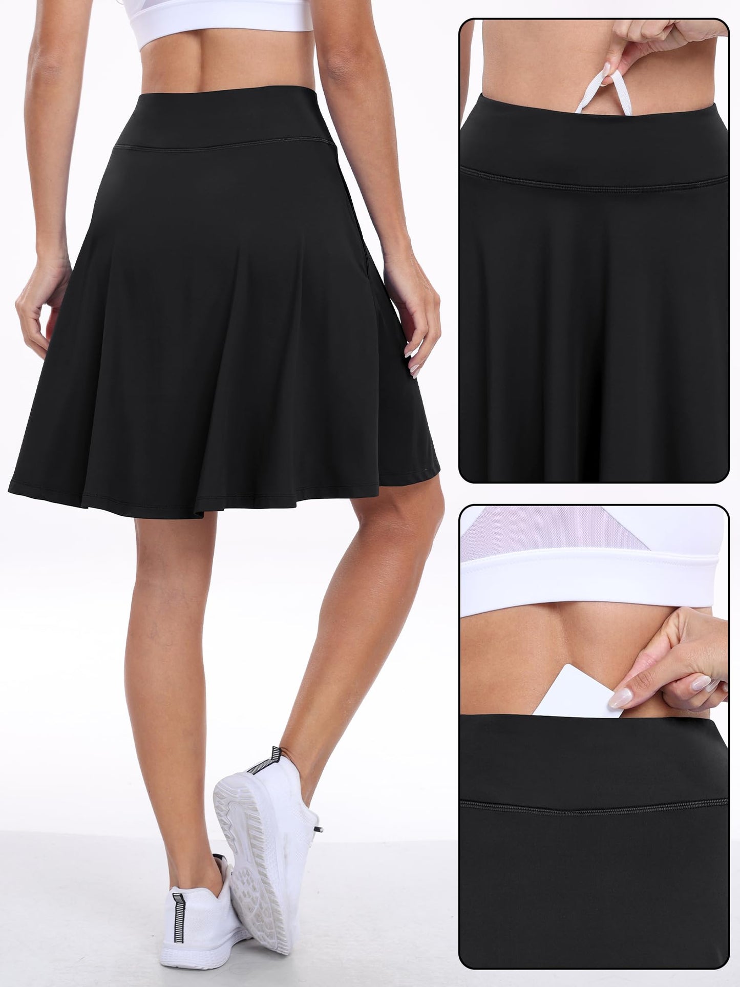 ANRABESS Women Knee Length Tennis Golf Skorts Skirts Summer High Waisted Athletic Skirt Casual Travel Built-in Shorts Clothes Black X-Large