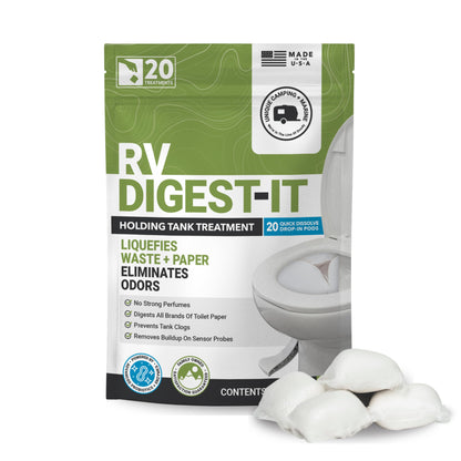 Unique RV Digest-It Classic RV Toilet Treatment, Drop-In Pod - Convenient, Dissolvable, Mess-Free - Eliminates Odors and Liquifies Waste (20 Pods)