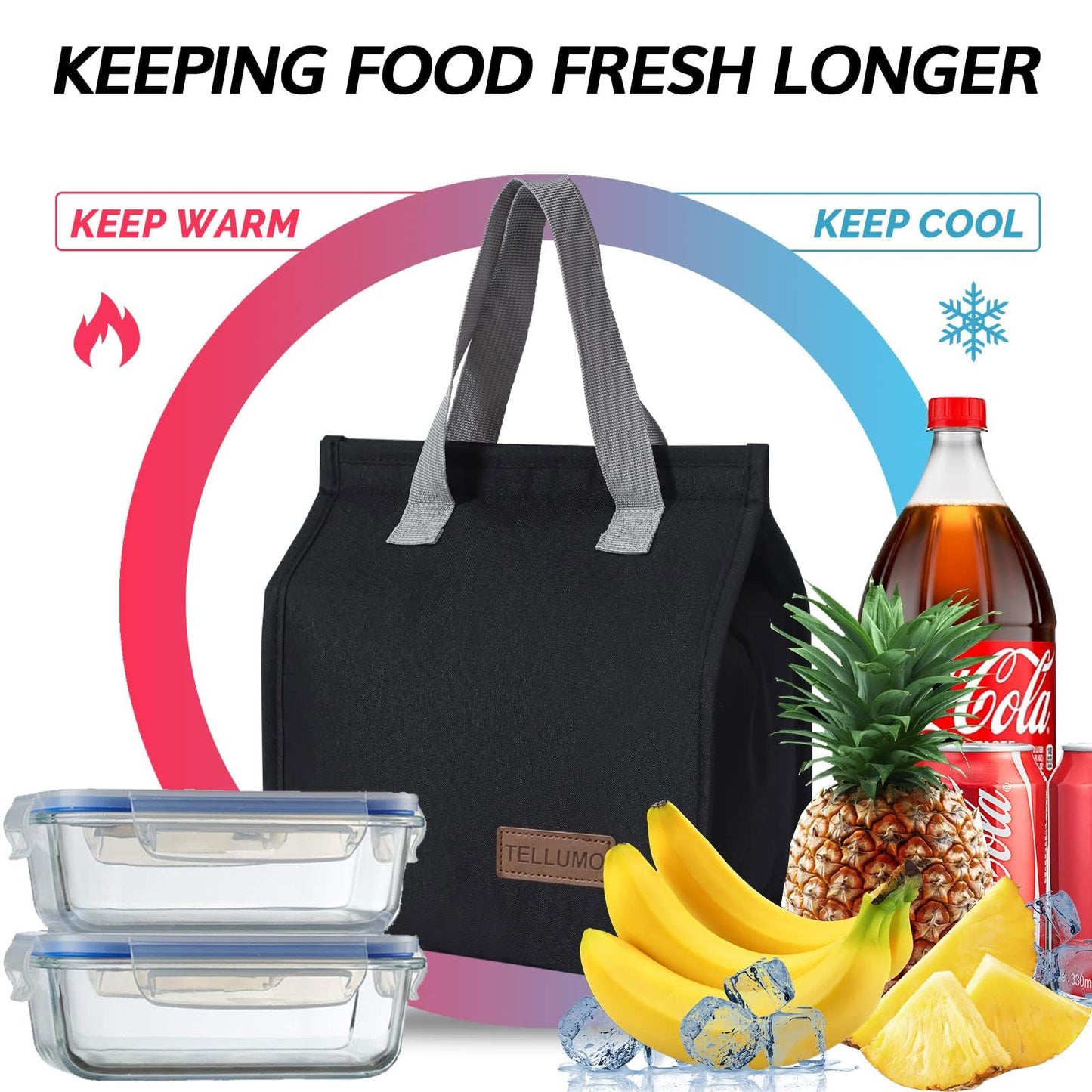 TELLUMO Lunch bag, Insulated Lunch Bag for Women Men Large Lunch Box Container Reusable Leakproof Tote for Office, Work, School, Beach or Travel (Dark)