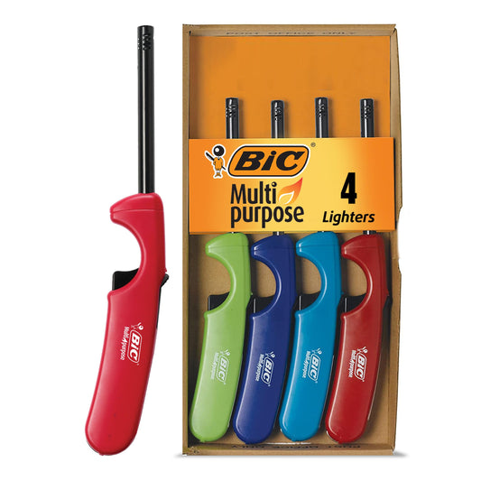BIC Multi-Purpose Classic Edition Lighters, Great for Candles and Fireplaces, Assorted Colors, 4-Pack (Colors May Vary)