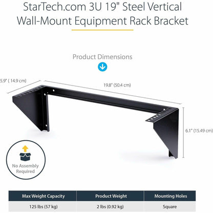 StarTech.com 3U 19" Wall Mount Vertical Rack Bracket, Wall Mount Patch Panel Bracket for Data/AV/IT/Computer Equipment, 3U Rack for Cabinet or Server Room, Supports 150lb (68kg) , TAA (RK319WALLV)