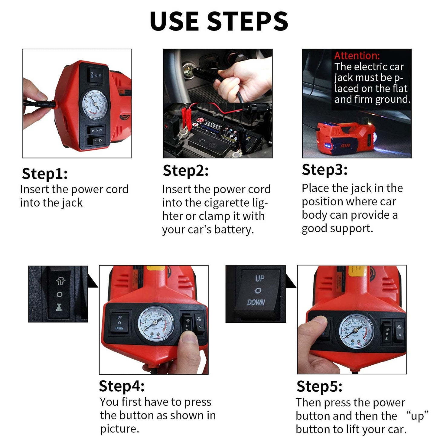 Trihelper Electric Car Jack 5 Ton 12V Floor Jack Hydraulic Jack Stand Car Lift Jack with Integrated Tire Pump for SUV Truck Sedan Vehicle Roadside Emergency Tire Change