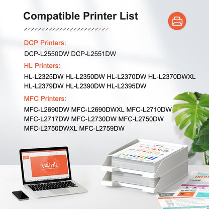 v4ink 4PK Compatible TN760 Toner Replacement for Brother TN760 TN-760 TN730 TN770 Toner Cartridge for Brother HL-L2350DW HL-L2390DW HL-L2395DW HL-L2370DW MFC-L2710DW MFC-L2750DW DCP-L2550DW Printer