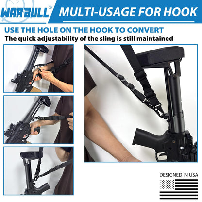 WarBull 2 Point Rifle Sling, Quick Adjust Gun Sling with HK Hook, Soft Shoulder Pad Tactical Sling for Rifle Shotgun and Crossbow, Gun Sling for Hunting and Outdoor Sports with Keychain Gift (Black)
