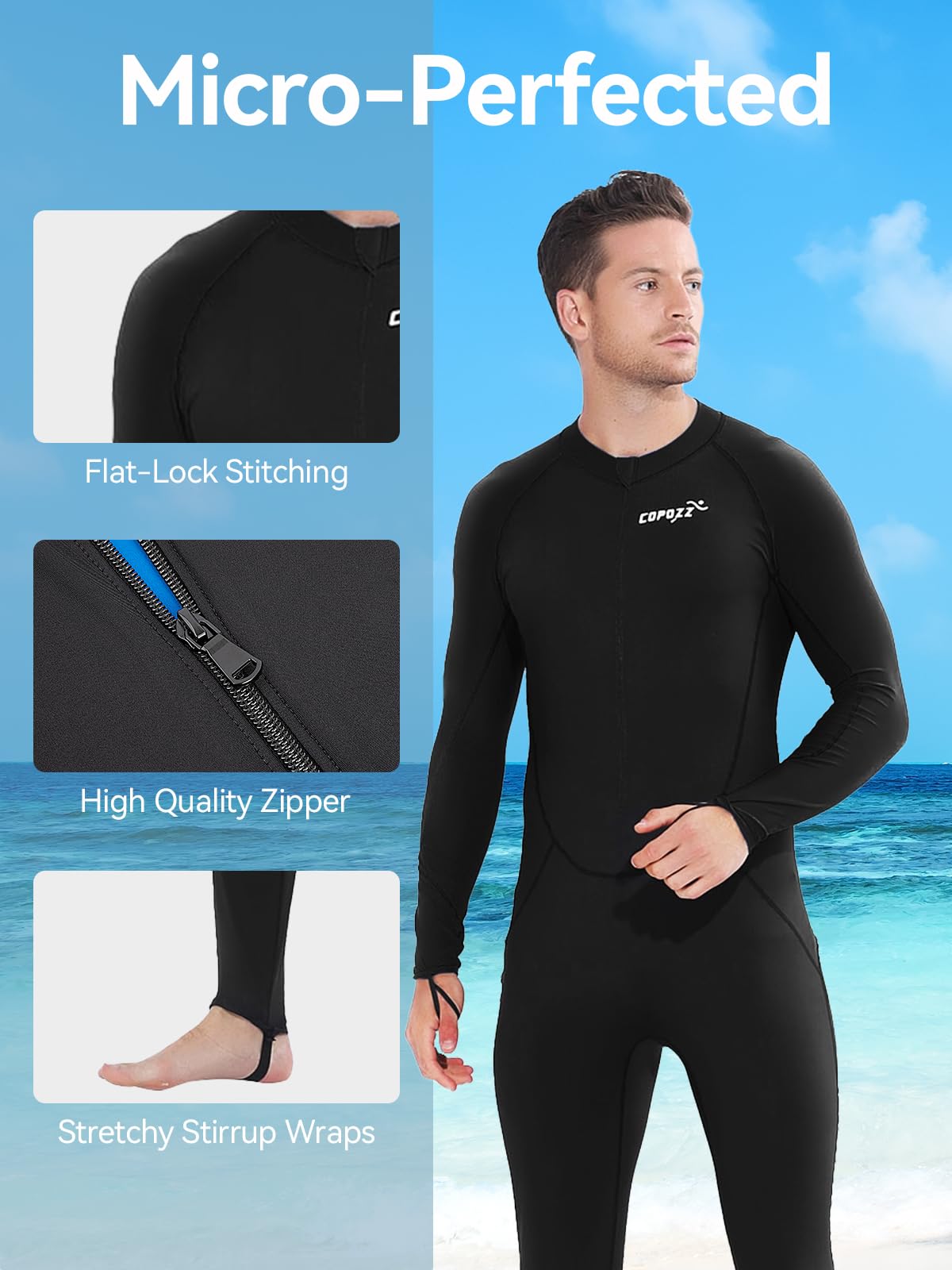 COPOZZ Mens Wetsuit – Full Body UV Protection Wet Suit for Surfing, Diving & Snorkeling