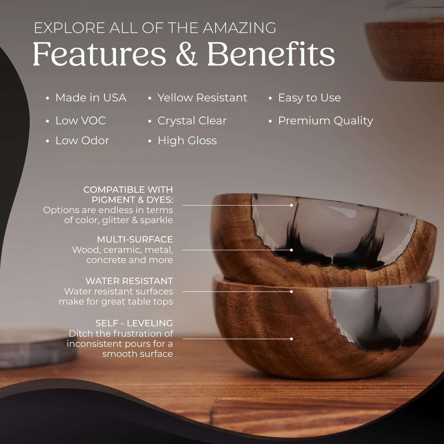 Promise Epoxy Epoxy Resin Kit 1 Gal-Crystal Clear, UV Resistant, Self Leveling, Food Safe for Table Top, Arts & Crafts, Wood Casting, Jewelry Making, Use with Mica Powder, Silicone Molds, Alcohol Ink