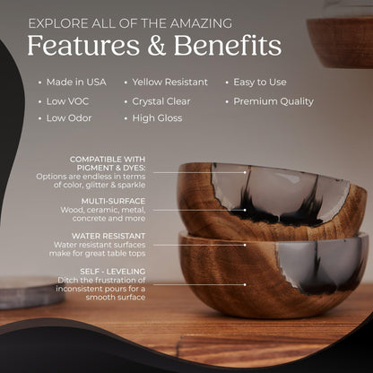 Promise Epoxy Epoxy Resin Kit 1 Gal-Crystal Clear, UV Resistant, Self Leveling, Food Safe for Table Top, Arts & Crafts, Wood Casting, Jewelry Making, Use with Mica Powder, Silicone Molds, Alcohol Ink