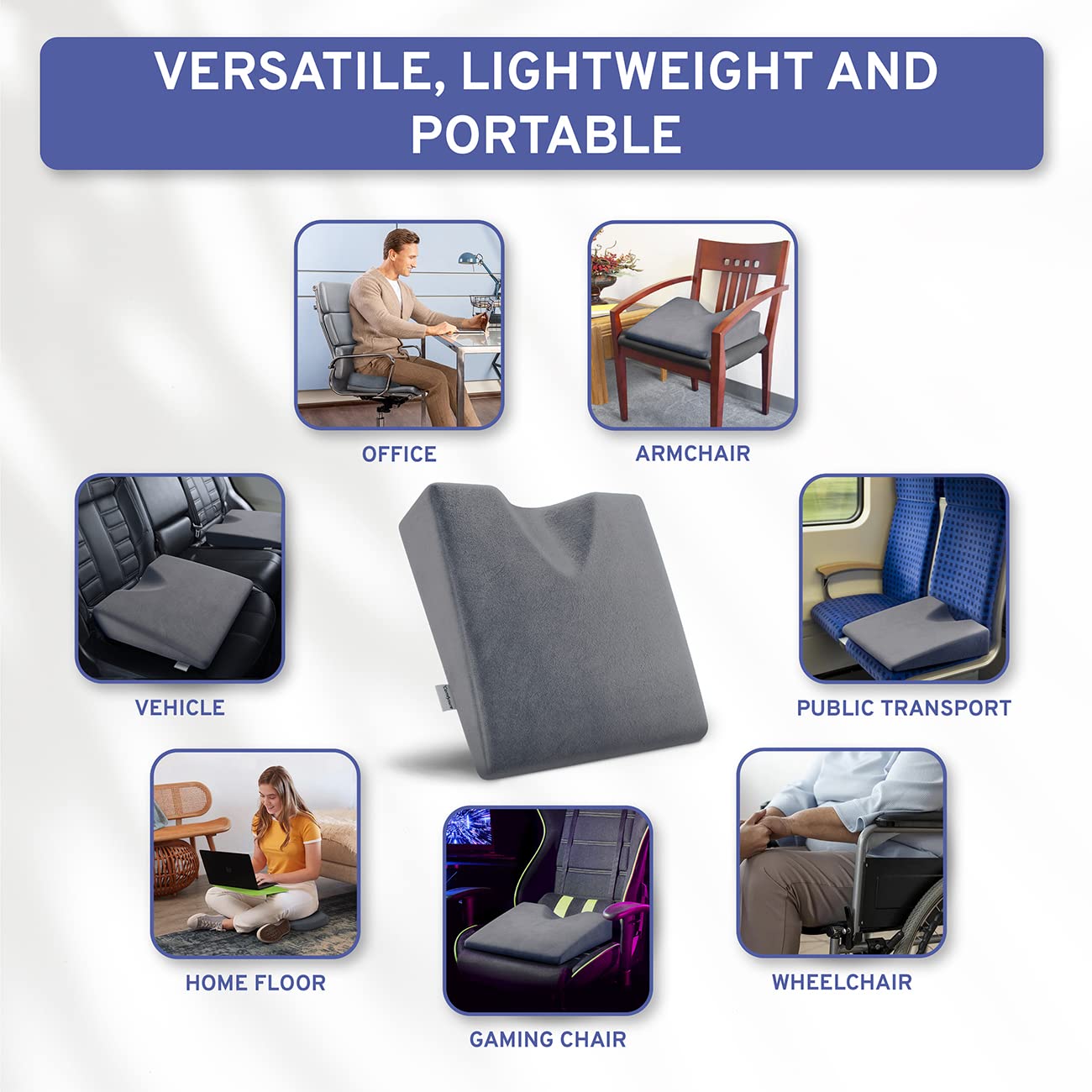 Wedge Car Height Booster Seat Cushion - Office Chair Cushion - Memory Foam Tailbone Pain Relief Cushion for Driving, Office, Gaming Chair - Orthopedic Lower Back, Tailbone, Coccyx, HIPS Support