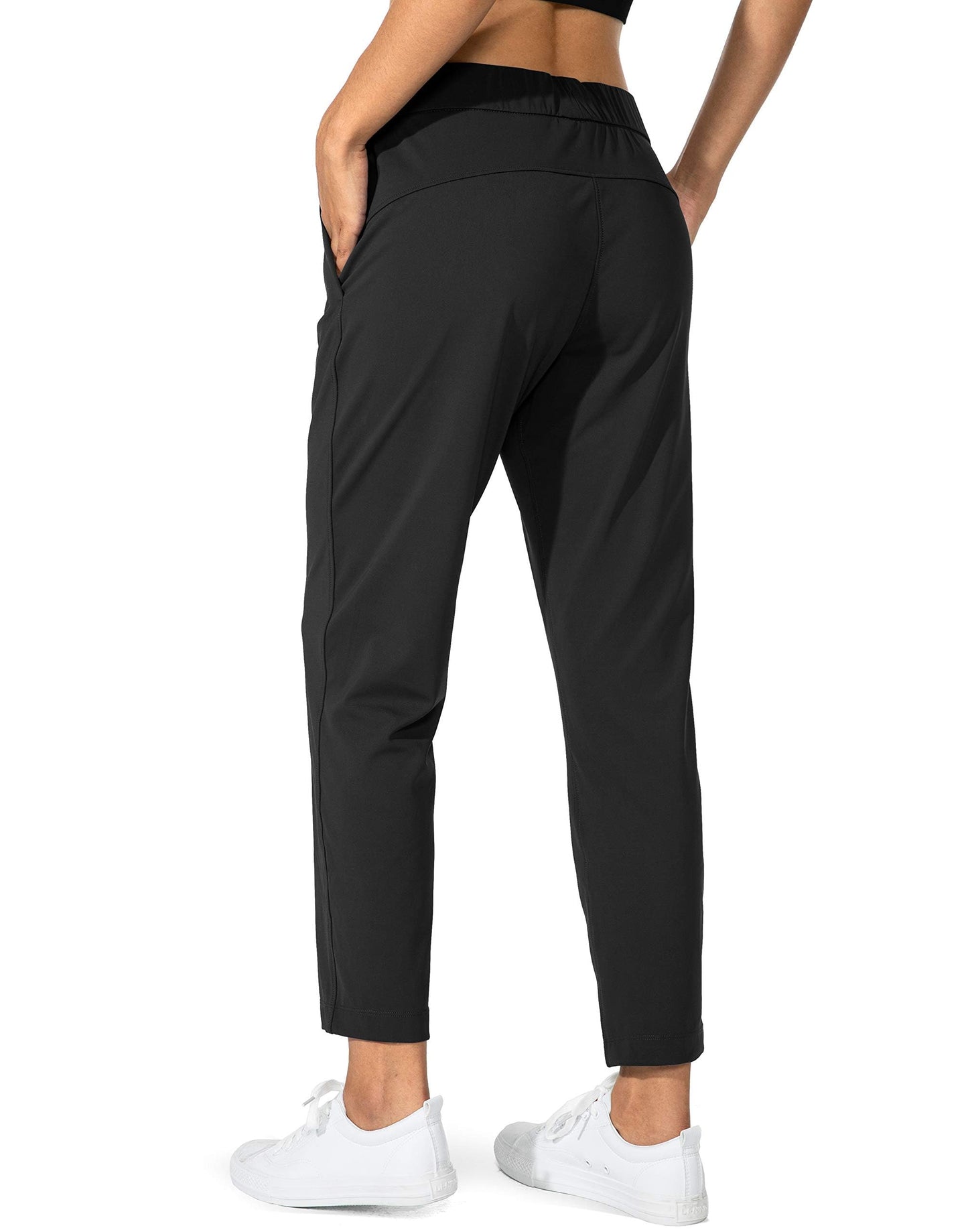 G Gradual Women's Pants with Deep Pockets 7/8 Stretch Sweatpants for Women Athletic, Golf, Lounge, Work (Black, Large)
