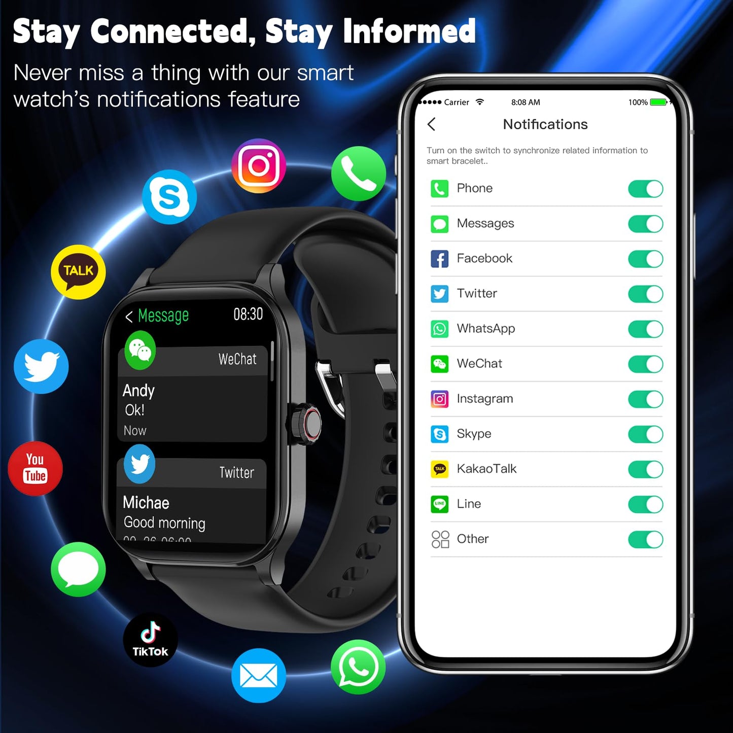 Smart Watch for Women Men(Answer/Make Call), Smartwatches with Heart Rate/SpO2/Sleep/Stress Monitor, IP68 Waterproof Activity Tracker for Android iPhone, 100+ Sports Fitness Watches (Black, 2.01“)