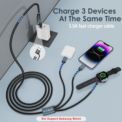 Travel Essentials for Apple Watch Charger,3 in 2 USB C Cable for Multi Charging Cable Cord,Vacation Camping RV Essentials Portable Designed for iWatch &iPhone 17-11 -4FT ﻿