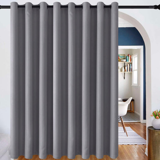 DWCN Room Divider Curtain - Extra Wide Blackout Curtain for Sliding Glass Door, Living Room, Bedroom Partition and Shared Office Space, 1 Grommet Curtain Panel, 12ft Wide x 6ft Tall, Light Grey