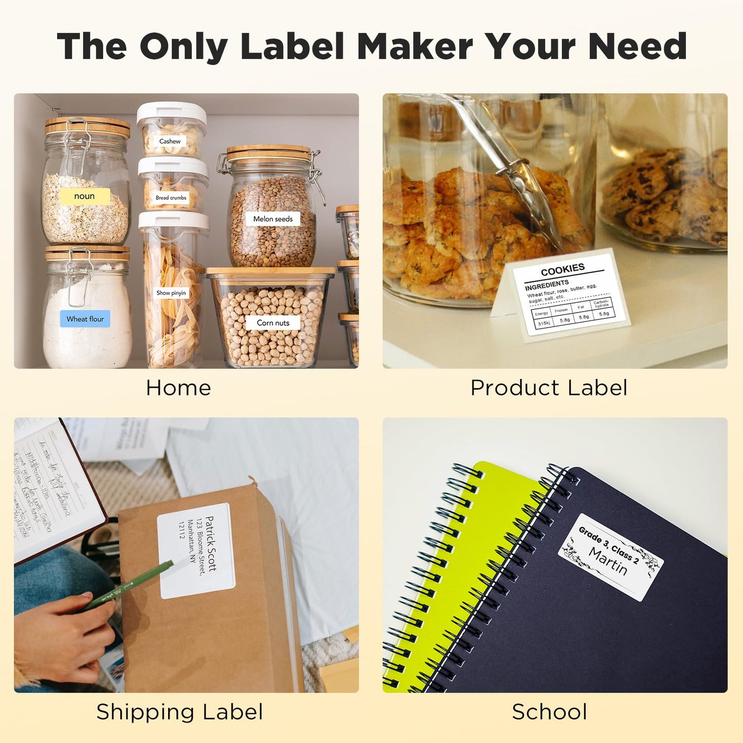 SUPVAN T50M Pro Bluetooth Label Maker Machine with 3 Tapes, Wide Waterproof Label, Versatile App with 40 Fonts and 450+ Icons, Inkless Labeler for Home, Kitchen, School, Office Organization, Black