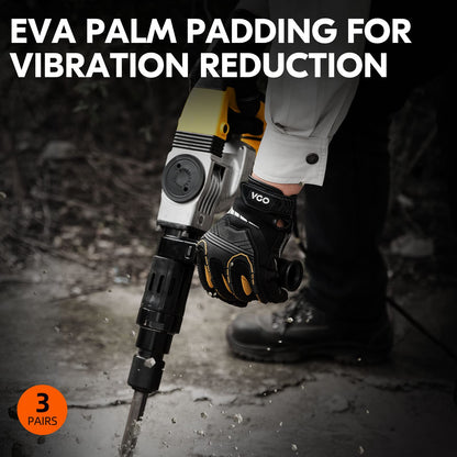 Vgo... 3-Pairs Heavy Duty Synthetic Leather Work Gloves, Impact Protection Mechanic Gloves, Rigger Gloves, Vibration Reduction, Touchscreen Capable (Size XL, Black, SL8849)