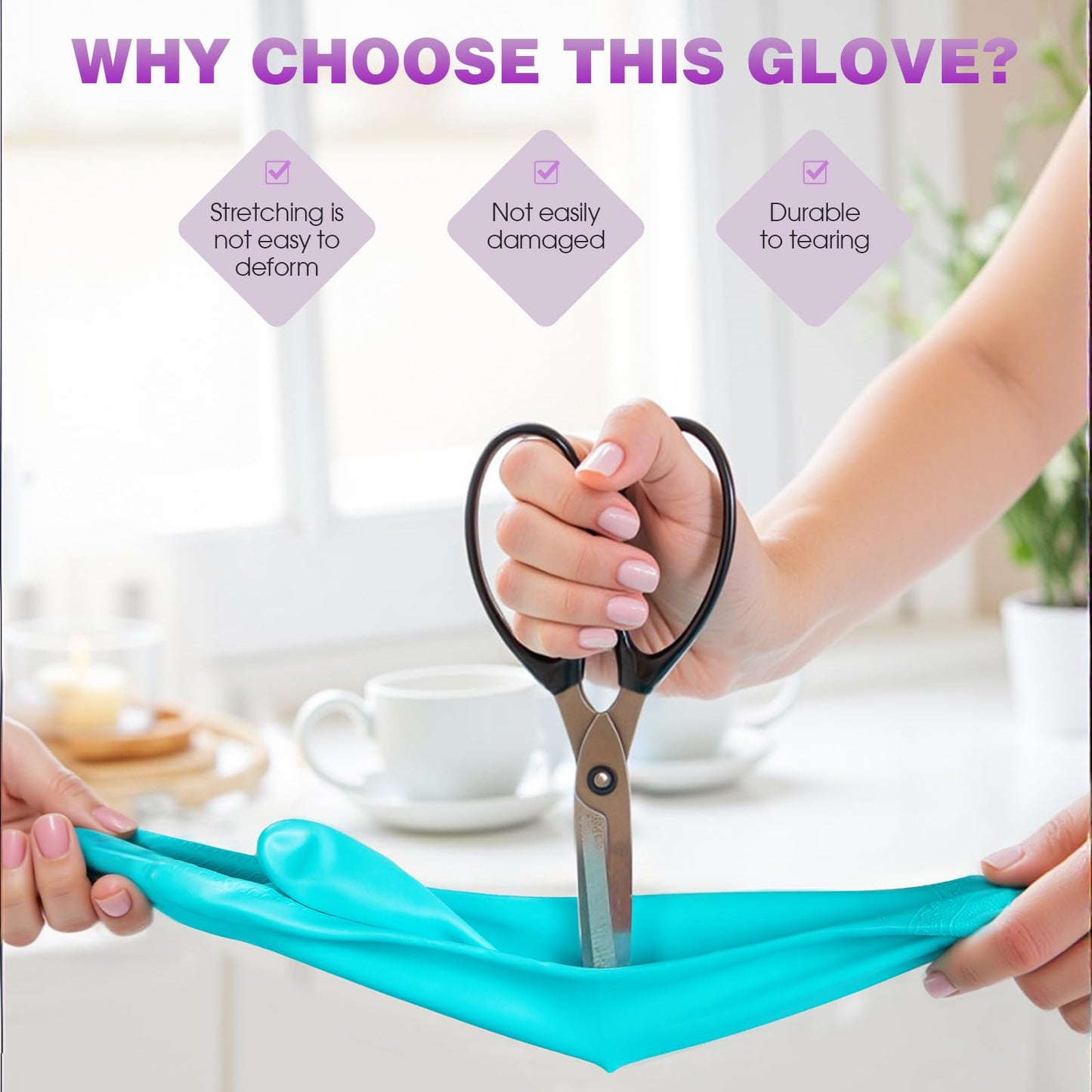 Elgood Reusable Dishwashing Cleaning Gloves with Latex free, Cotton lining,Kitchen Gloves 2 Pairs,Purple+blue Medium