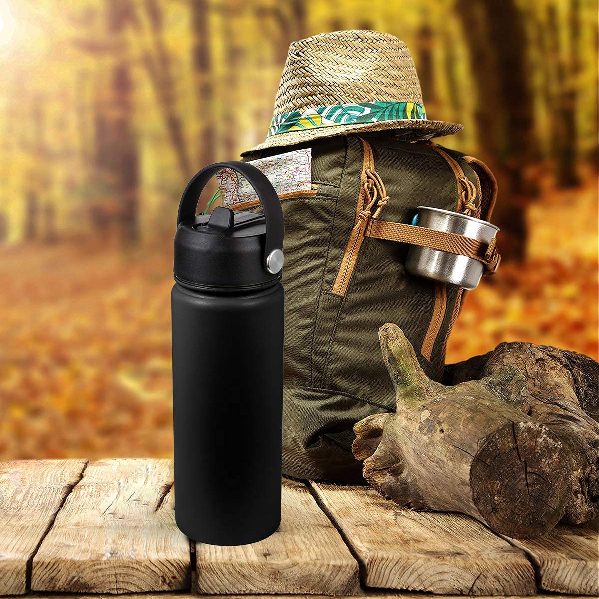 Straw Lid for Hydroflask | Lids with Straw for Hydro Flask 12 16 18 20 32 40 oz Wide Mouth Bottles | Replacement Cap Water Bottle Accessories | Black BPA-Free Sip Top