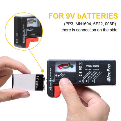 WeePro Universal Battery Checker - Small Battery Tester for AAA, AA, C, D, 9V, 1.5V, Button Cell - Household Batteries