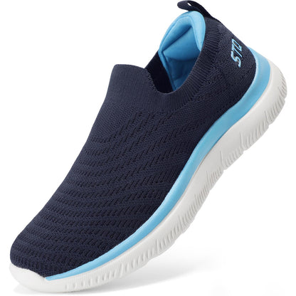 STQ Women Slip on Sneakers Breathable Walking Shoes with Memory Foam Workout Gym Fitness Shoes Navy US 6.5