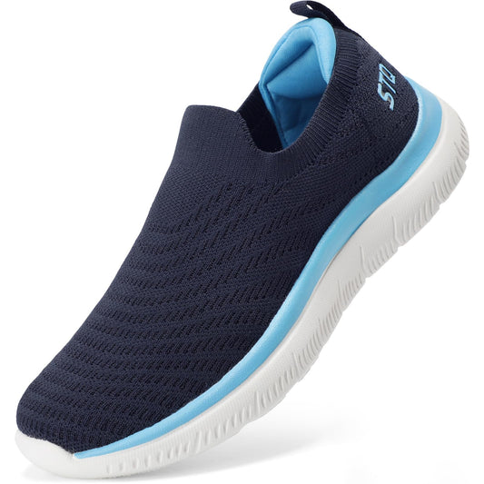 STQ Women Slip on Sneakers Breathable Walking Shoes with Memory Foam Workout Gym Fitness Shoes Navy US 6.5