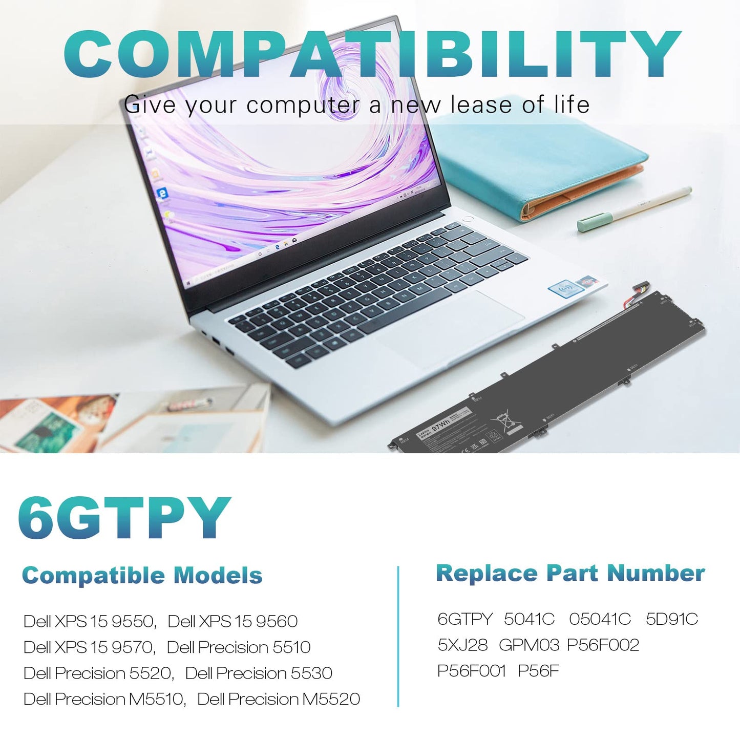 Fancy Buying 6GTPY Battery for Dell XPS 15 9560 9570 9550 7590 P56F P56F001 P56F002 Precision 5510 5520 5530 M5510 M5520 Vostro 7500 7590 GPM03 5XJ28 05XJ28 M2X4 5D91C 451-BBYB-TM 1P6KD 4GVGH