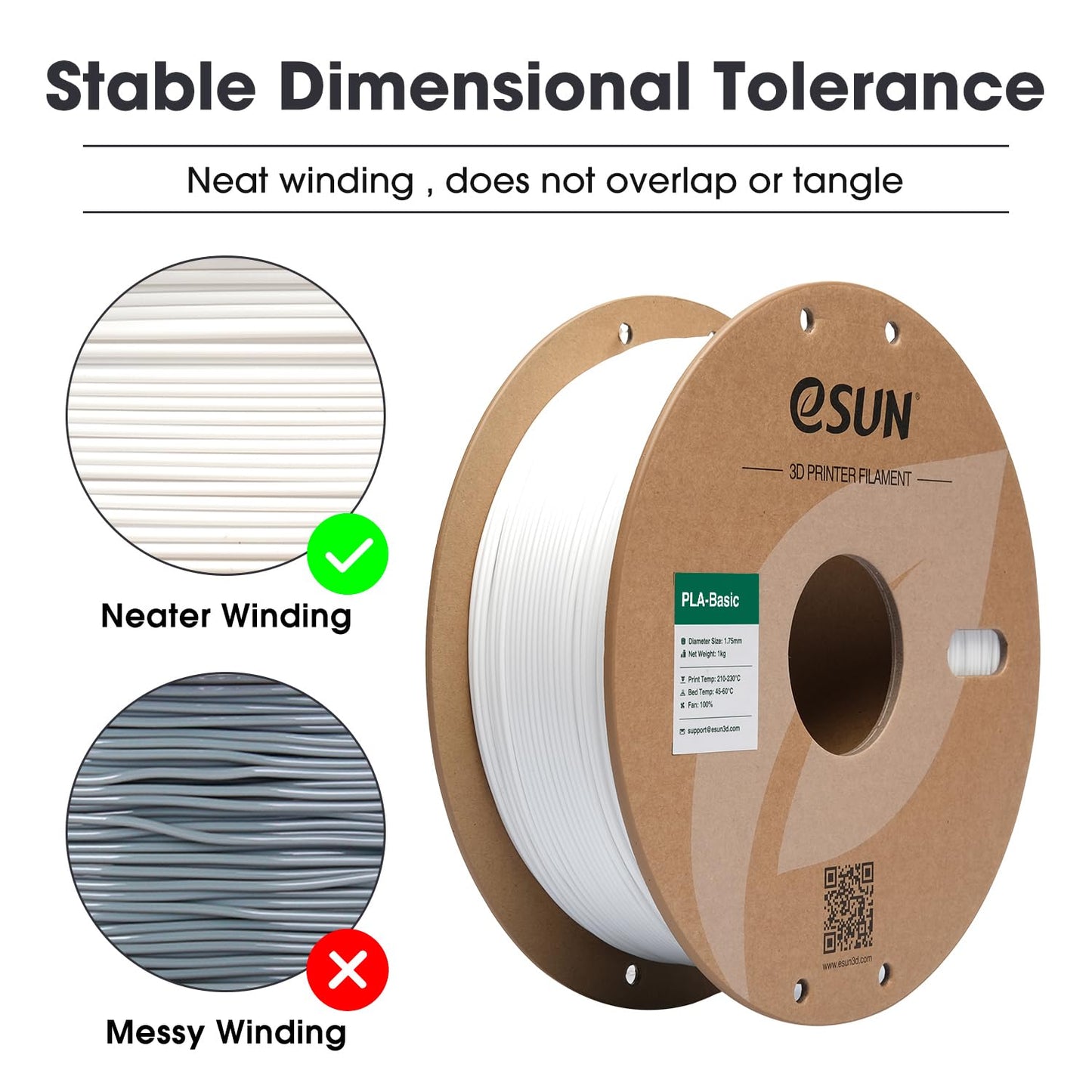 eSUN PLA Basic Filament 1.75mm, 3D Printer Filament High Speed PLA for Fast Printing, 1KG Spool (2.2 LBS) 3D Printing Filament for High Speed 3D Printers, White