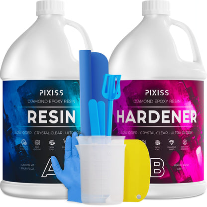 Epoxy Resin Mold Kit (1 Gallon) and Resin Art Supplies - 1:1 Easy Mix Crystal Clear Epoxy Resin Kit for Beginners by Pixiss - Resin Starter Kit for Casting Resin Art and Epoxy Resin Molds
