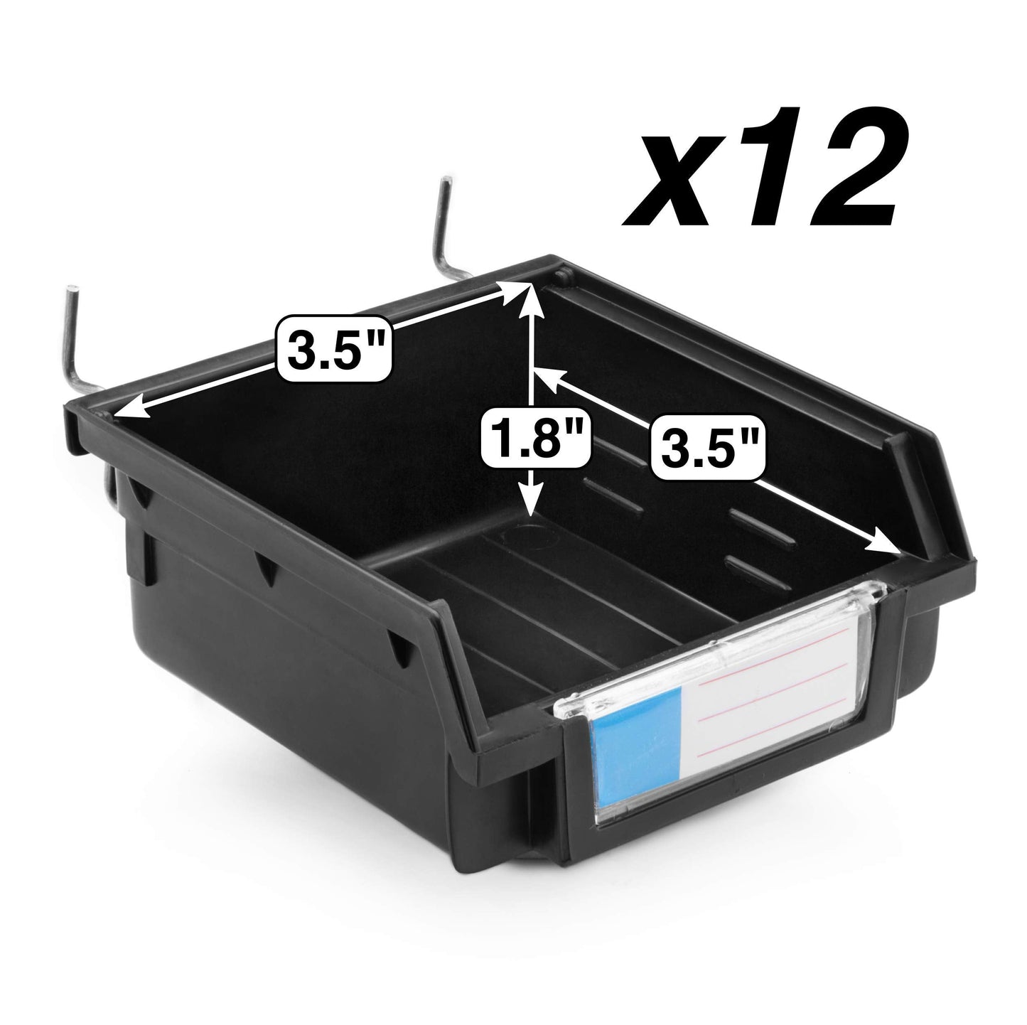 Right Arrange Pegboard Bins - 12 Pack Black - Hooks to Any Peg Board - Organize Hardware, Accessories, Attachments, Workbench, Garage Storage, Craft Room, Tool Shed, Hobby Supplies, Small Parts