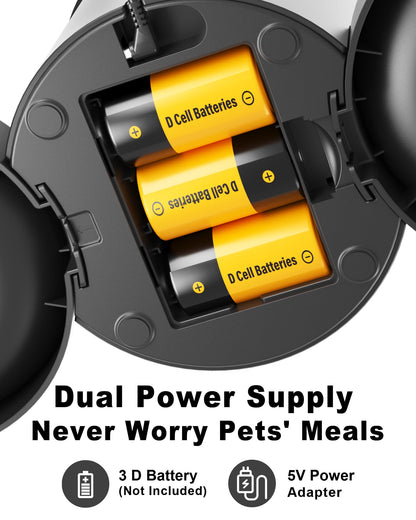 Dual Automatic Cat Feeder 2 Cats,6 Meals/Day,12 Portions/Meal,4.2L Dual Power Double Bowls Feeder,Dry Food Auto Pet Dispenser,10S Voice Record,Flexible Schedule Timer (Black,Basic Dual Bowls)