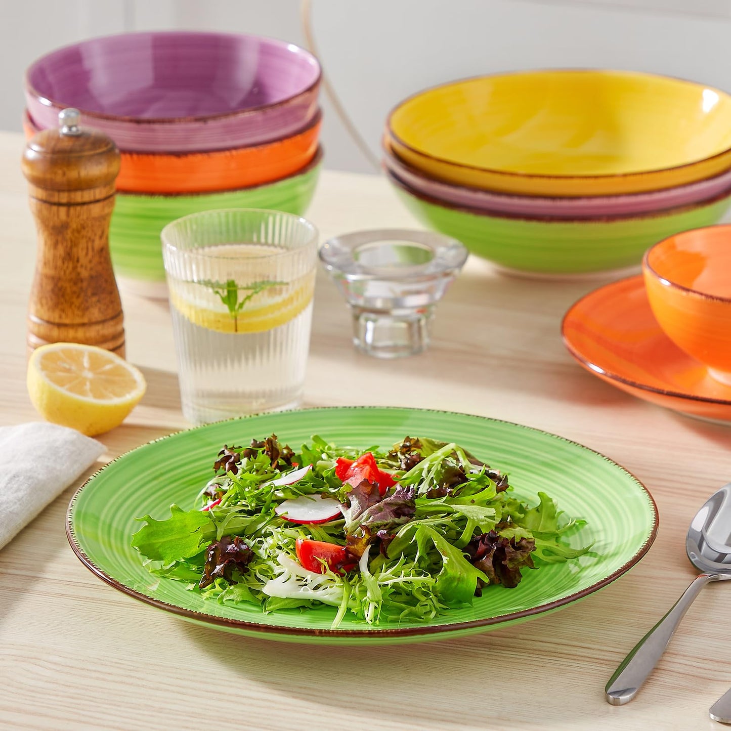 vancasso Bonita Dinner Plates, 10.5 Inch Ceramic Plates, Microwave, Oven and Dishwasher Safe Plates Set of 6 - Assorted Colors