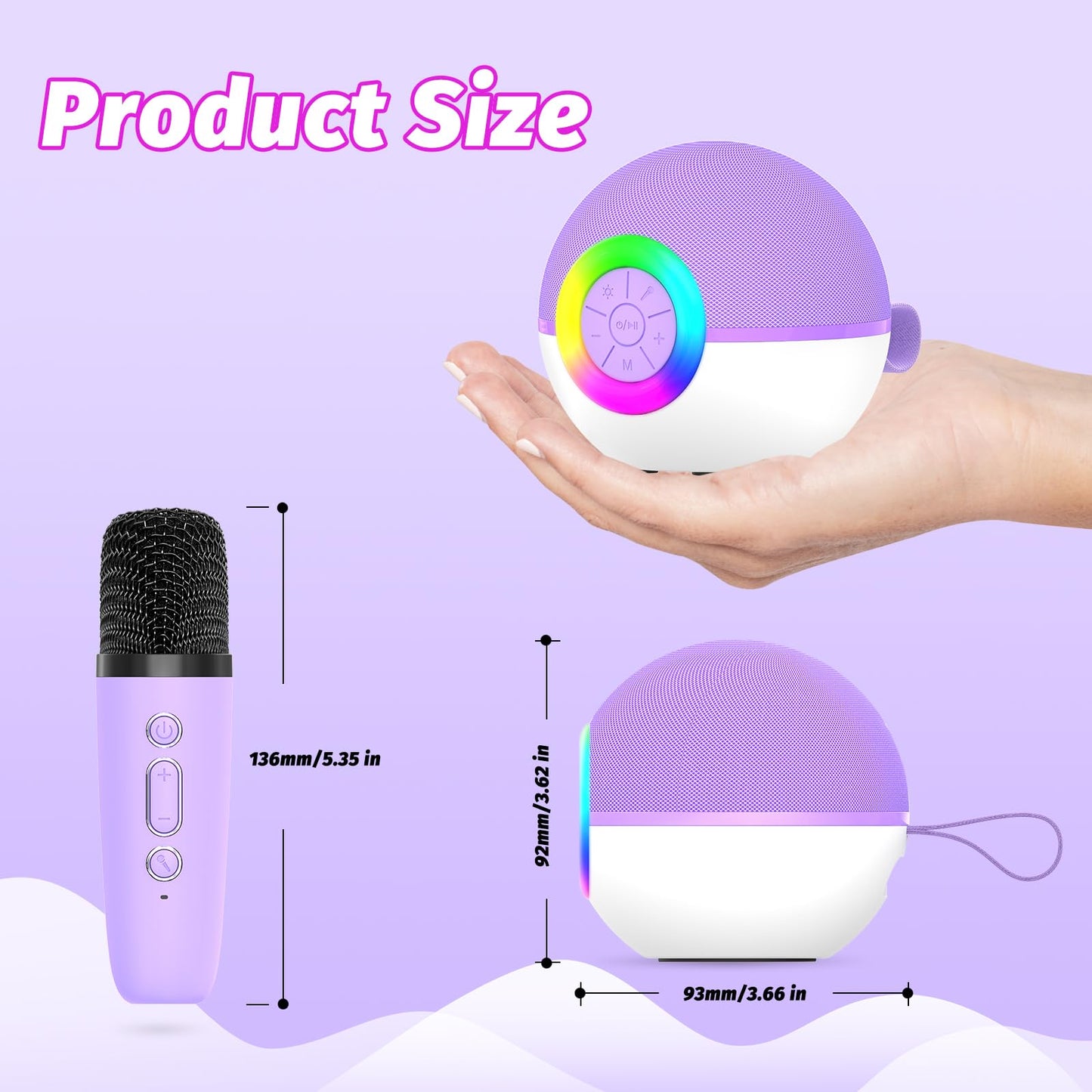 goopow Mini Karaoke Machine Speaker for Kids Adults, Portable Bluetooth Microphone Song Toys with LED Light, Best Chritmas Birthday Festival Gift for 3 4 5 6 7 8+ Year Old Girls Boys (Purple-2MIC)