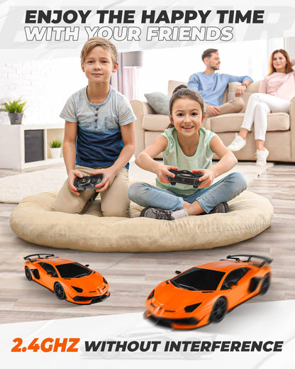 BEZGAR Remote Control Car Licensed RC, 1:24 Lambo Toy Car for Kids, Lambo Aventador SVJ Remote Control Model Electric Sport Racing Hobby Toy for 3 4 5 Year Old Boy Birthday Gift (Orange)