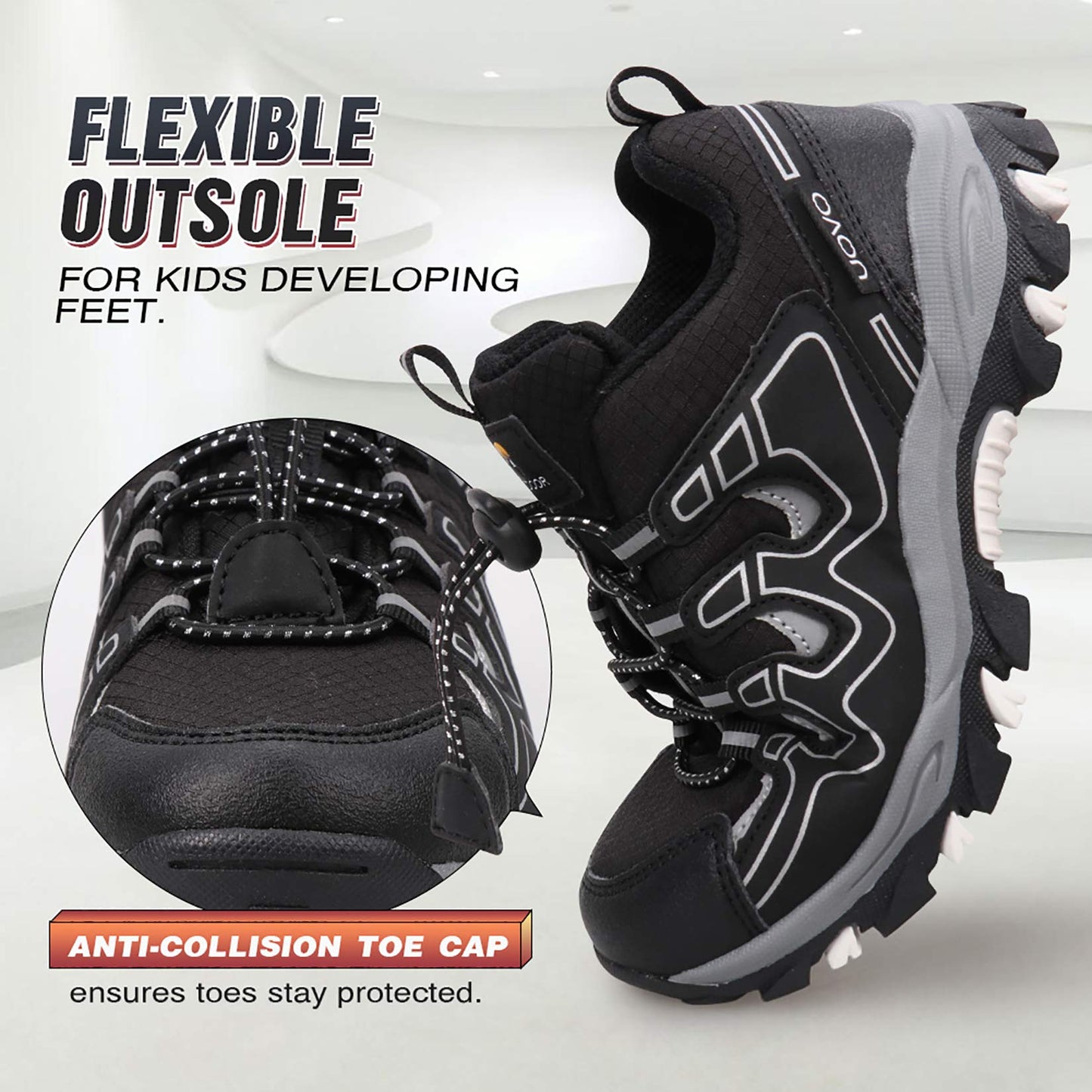 UOVO Boys Shoes Boys Tennis Running Sneakers Waterproof Hiking Shoes Kids Outdoor Fashion Sneakers Slip Resistant (Big/Little Boys) Black/Silver 1 Little Kid