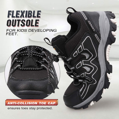 UOVO Boys Shoes Boys Tennis Running Sneakers Waterproof Hiking Shoes Kids Outdoor Fashion Sneakers Slip Resistant (Big/Little Boys) Black/Silver 1 Little Kid