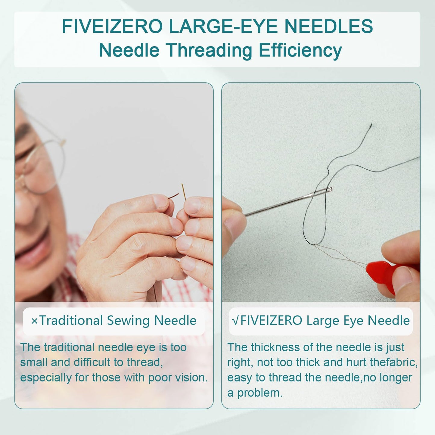 FIVEIZERO 80/40 PCS Large Eye Sewing Needles, 7 Sizes Sewing Sharp Needles, Leather Needle Embroidery Thread Needle, Stainless Steel Yarn Knitting Needles with Threaders for Handsewing Art Crafts