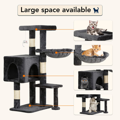 BestPet Cat Tree 36 inch Tall Cat Tower for Indoor Cats with Cat Scratching Post,Cat Condo Furniture Activity Centre with Cat Hammock & Funny Toy,Light Gray