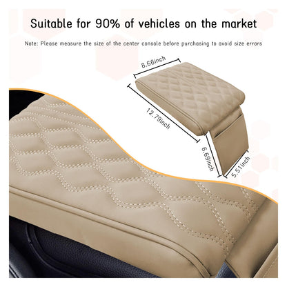 Ziciner Car Center Console Cover, Leather Memory Foam Armrest Cushion Protection Pad, Waterproof Hand Rest Pillow with Height Increase, Universal Accessory for Most Car (Beige)