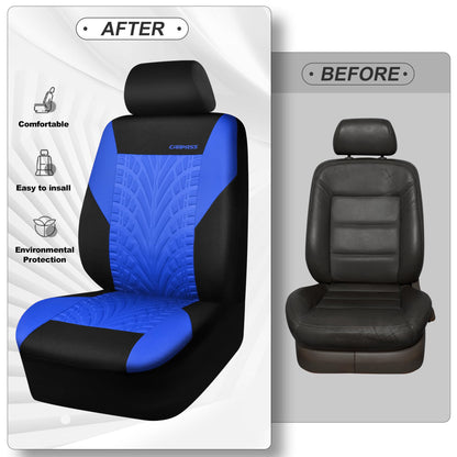 CAR PASS Car Seat Covers Full Sets, Front & Split Rear Bench for Car, 3D Tyre Embossed Automotive Interior Covers, Airbag Compatible, Quick Setup Universal Fit Seat Covers for Car, SUV(Black Blue)