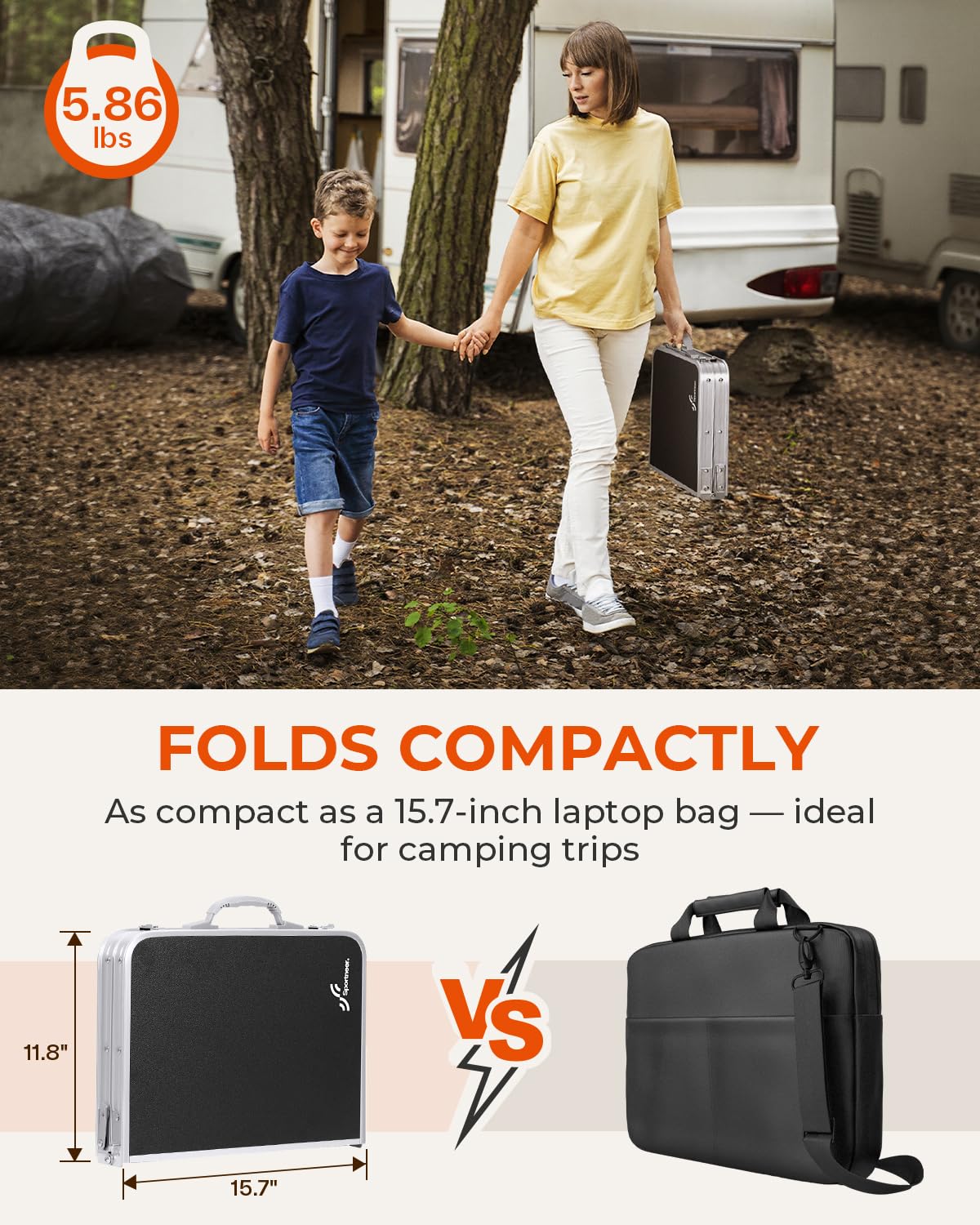 Sportneer Folding Table: Adjustable Height Camping Essentials 23.6" L x 15.7" W 3 Height with Mesh Layer - Compact & Portable Small Folding Table for Outdoor Camp Garden Picnic BBQ Dining Cooking