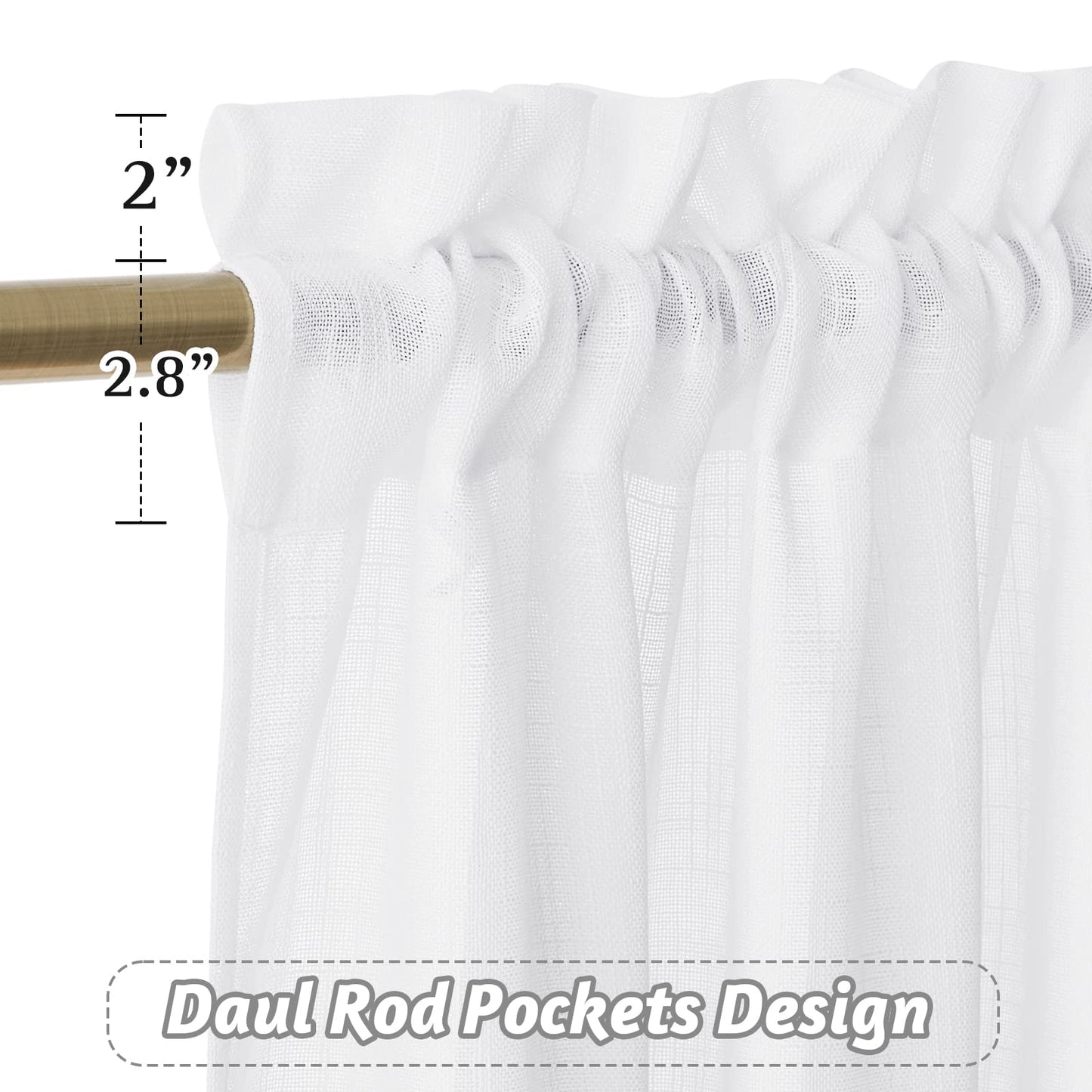 RYB HOME Short Kitchen Valances and Curtain Set, Privacy White Linen Swag Curtains, Semi Sheer Bathroom Tiers for Small Windows, 36 x 36 inch, 1 Pair