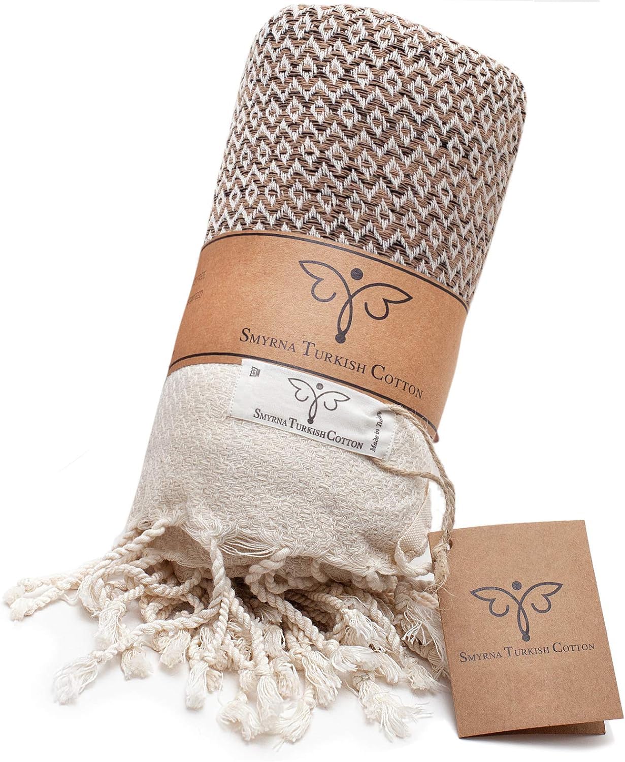 SMYRNA TURKISH COTTON Throw Blanket Vintage Series, 50x60 inch, Outdoor Blankets, Throws and Blankets for Couch, Sofa, Bed, Chair, Beach Picnic, Travel Boho Turkish Blanket Throw, Latte