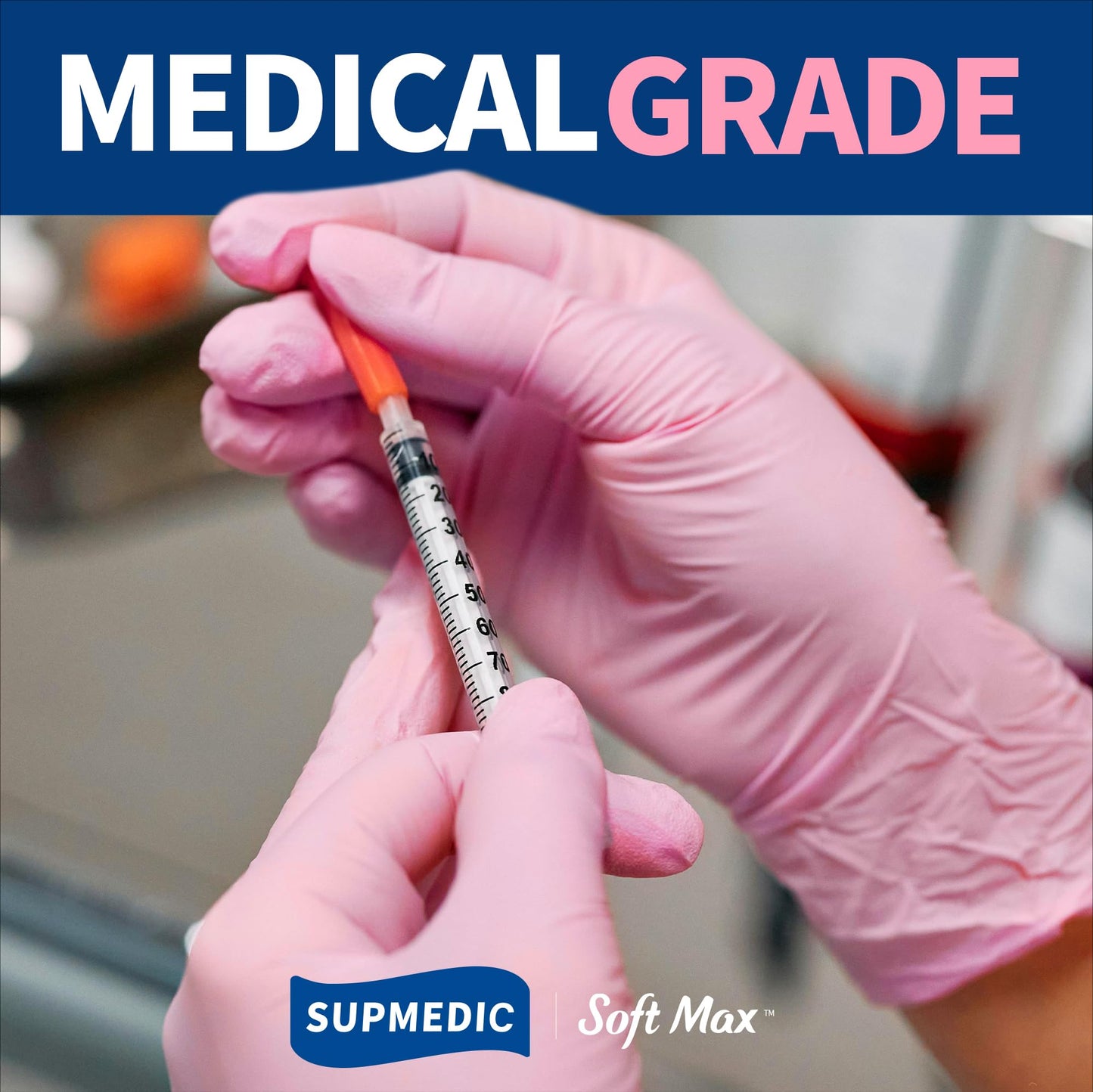 Supmedic Medical Nitrile Exam Gloves, 3.5 mil Powder-Free Food-Safe Disposable Glove for Cleaning & Esthetician, Rose Quartz 100 Pcs (Medium)