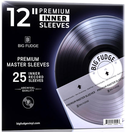 Big Fudge 25x Premium Vinyl Record Inner Sleeves - Clear 3-Ply Album Covers with Anti-Static Rice Paper - Master Vinyl Record Sleeves - Acid Free Protective Cover for 12" Records