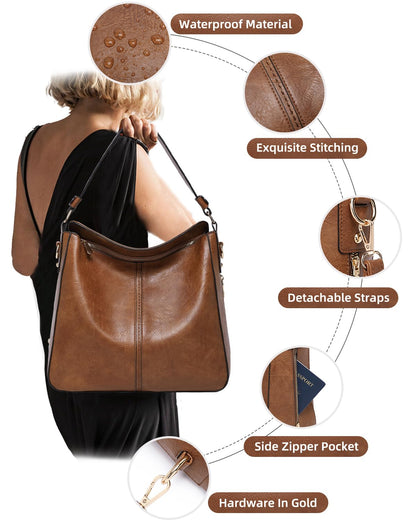 Purses for Women 3PCS, Crossbody Bags Set Large Leather Purse Shoulder Handbags with Wallet Adjustable Straps for Ladies Tote