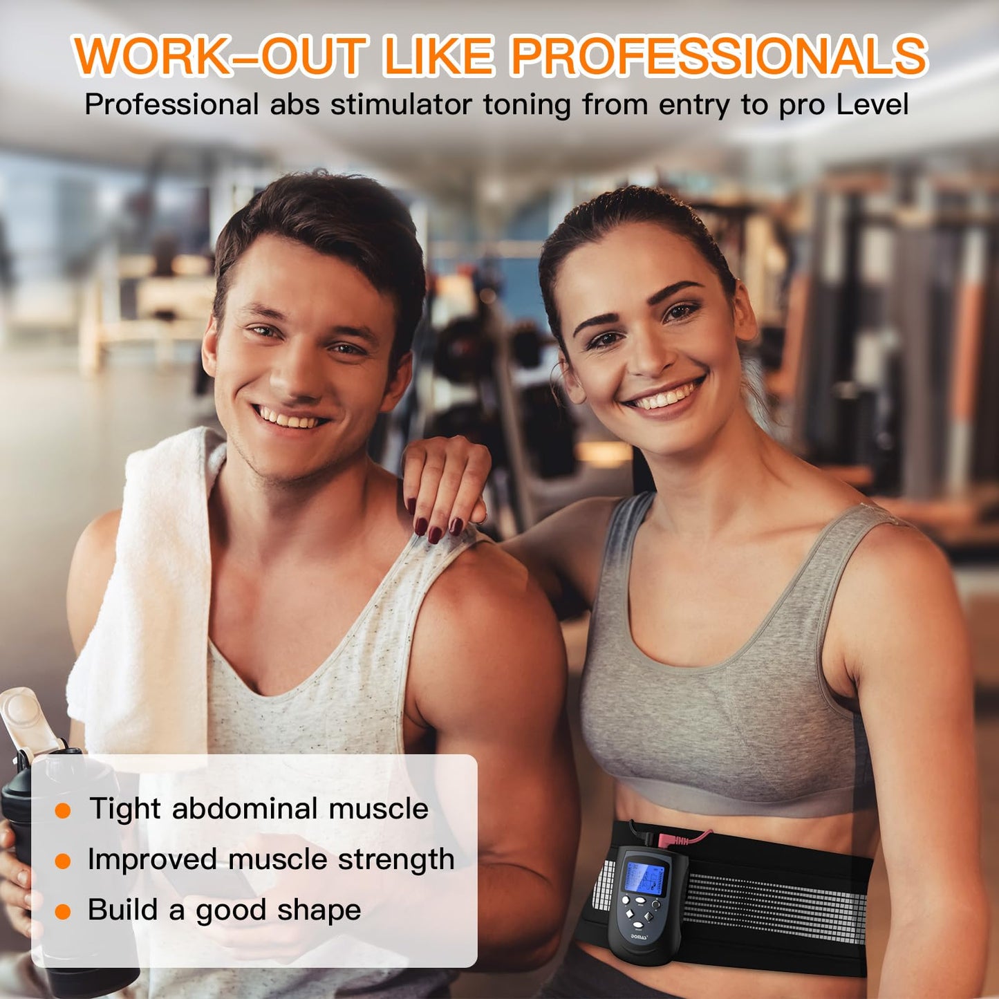 DOMAS Ab Belt Abdominal Muscle Toner- Abs Stimulator with 6 Modes Electronic Abs Stimulating Belt EMS Muscle Toning Belt for Men Women Training Device for Muscles Stomach Workout Massager