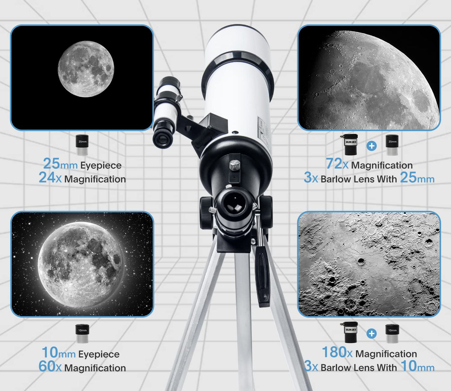Telescope 80mm Aperture 600mm - Astronomical Portable Refracting Telescopes Fully Multi-Coated High Transmission Coatings AZ Mount with Tripod Phone Adapter, Wireless Control, Carrying Bag.