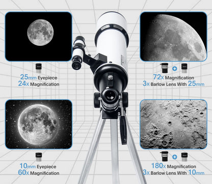 Telescope 80mm Aperture 600mm - Astronomical Portable Refracting Telescopes Fully Multi-Coated High Transmission Coatings AZ Mount with Tripod Phone Adapter, Wireless Control, Carrying Bag.