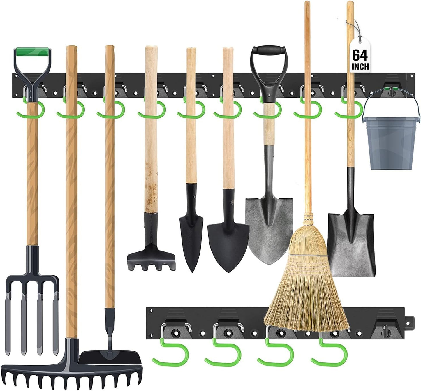 SWANLAKE Plastic 64 Inch Adjustable Storage System, Wall Mounted Hooks Tool Organizer，Garden Tool Hangers, Black