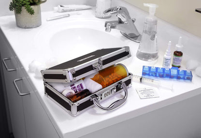 Vaultz Medicine Safe Case w/Combination Lock - Pack of 1 Cases, 8.35 x 5 x 2.5" - Black