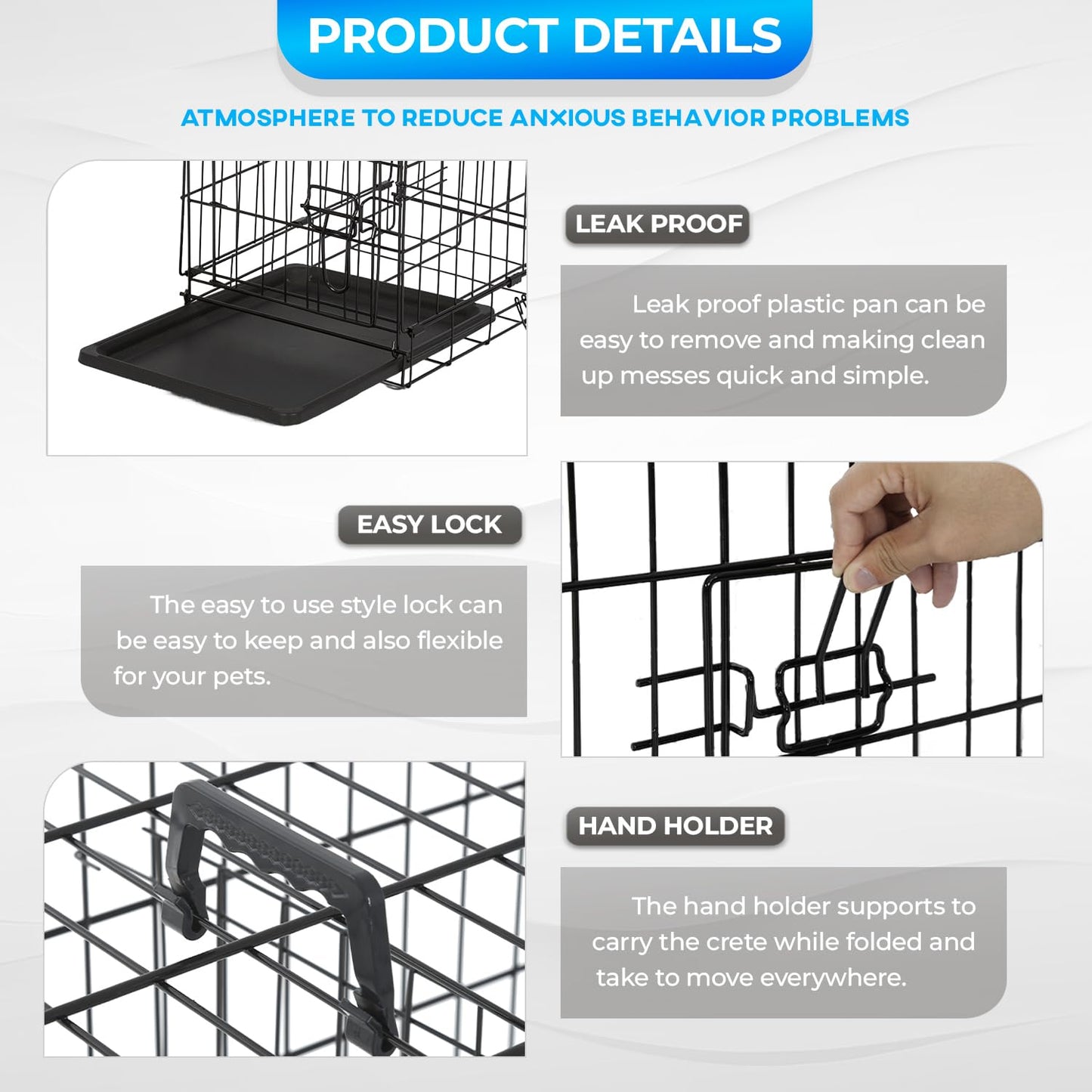 FDW Dog Crate for Small Dogs 18 Inch Folding Metal Wire Pet Cage Single Door W/Divider Panel Indoor Outdoor Kennel Leak-Proof Plastic Tray,Black