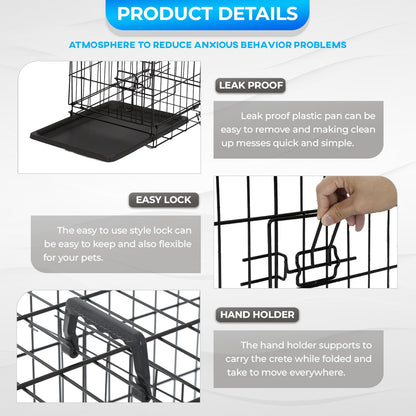 FDW Dog Crate for Small Dogs 18 Inch Folding Metal Wire Pet Cage Single Door W/Divider Panel Indoor Outdoor Kennel Leak-Proof Plastic Tray,Black
